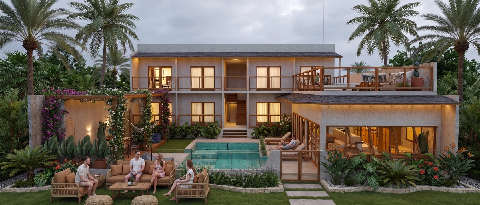 Casa Praiamar — render fotorrealista da fachada (depois), feito na RenderIA Factory
