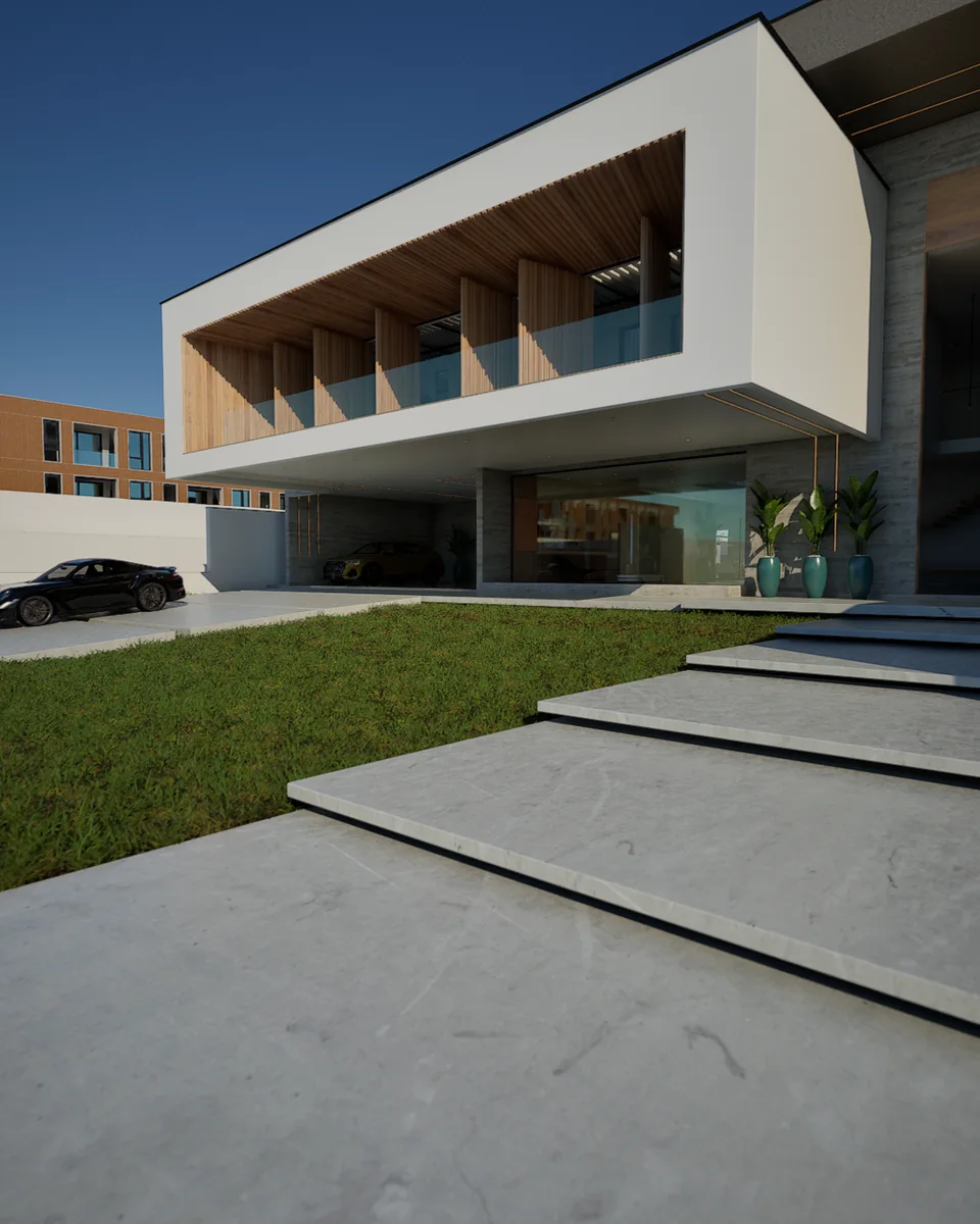 Render 3D fotorrealista de fachada — RenderIA Eixo Z